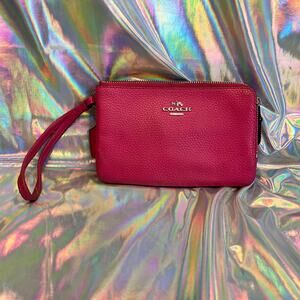 EUC: Pink Leather Coach Wristlet - Dual Zipper